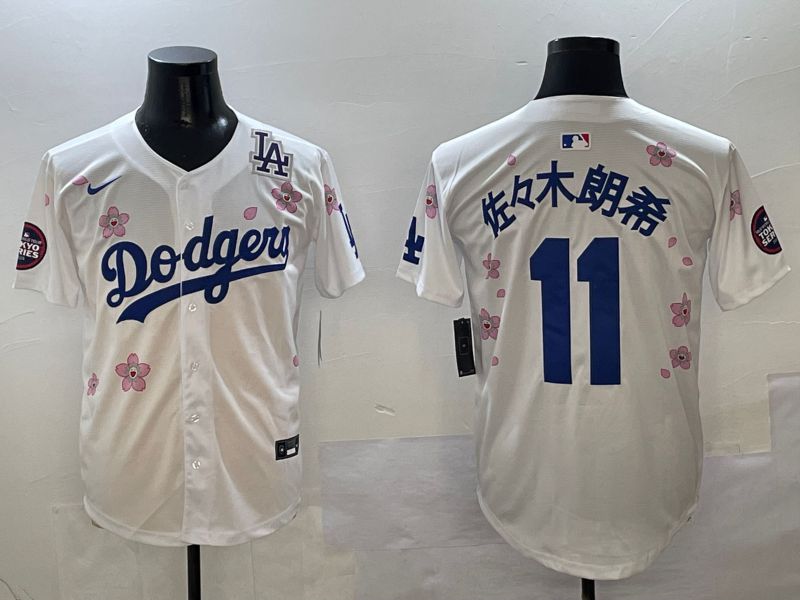 Men Los Angeles Dodgers #11 R.Sasaki White Sakura Edition 2025 Nike MLB Jersey style 8->los angeles dodgers->MLB Jersey